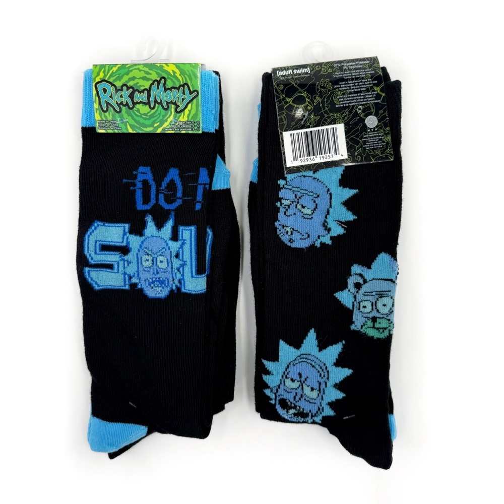 Rick and Morty Crew Socks Teddy Rick 2 Pairs Adult Swim Mens Womens Fun Gift